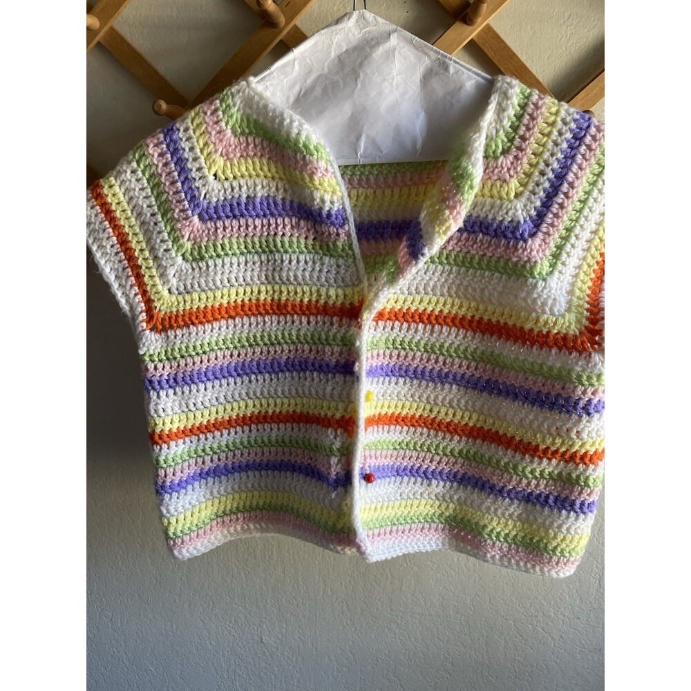 Handmade Crochet  Front Open Knit Vest Retro Artisan Granny